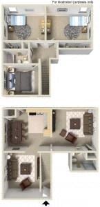 Floor plan for 4 beds, 2 baths, 1276 sqft